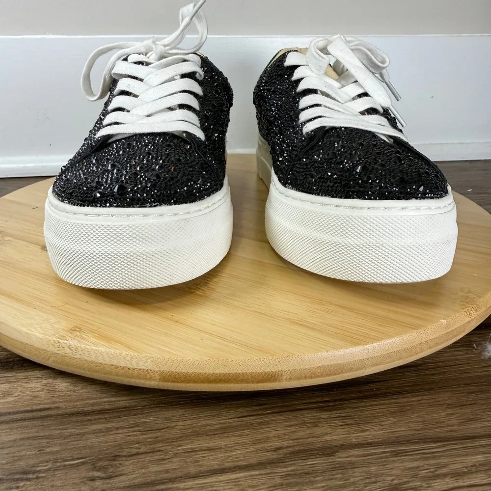 Betsey Johnson Sidny Sneaker Women 9M Black Rhinestone Platform Glamcore Sparkle